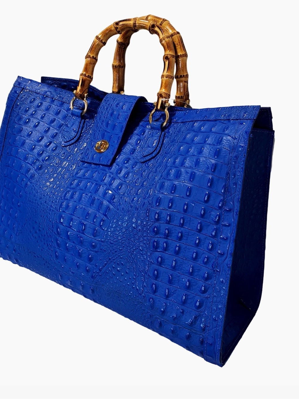 Electric Blue Bamboo Handle Tote